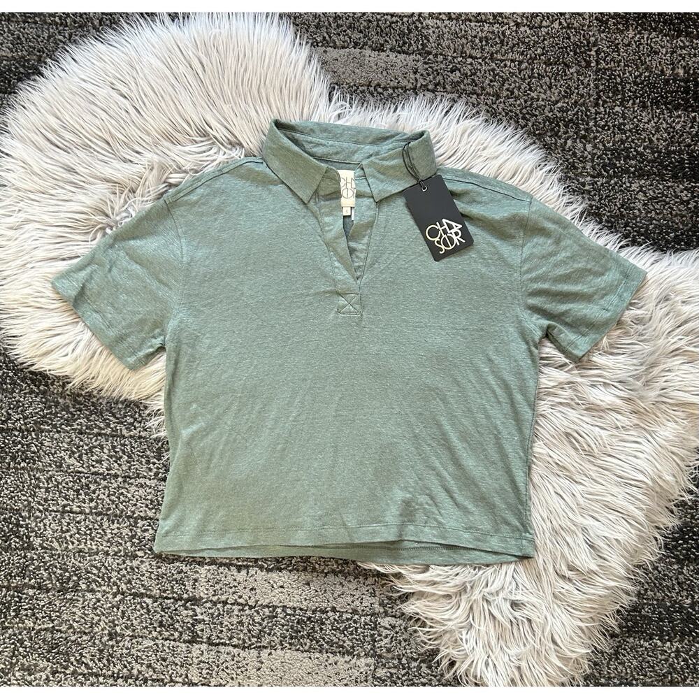 Chaser Women’s Collared Green V-Neck Cropped T Size Small